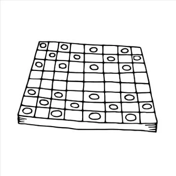 Vector isolated doodle element, checkers board game, coloring book Stock Illustration