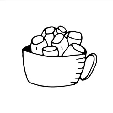 Vector isolated doodle element, cocoa mug with marshmallows, coloring book Stock Illustration