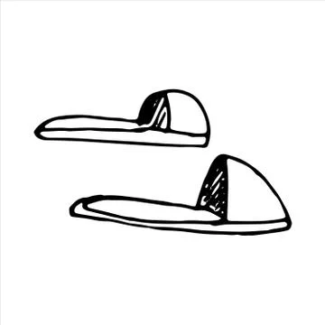 Vector isolated doodle element, home cozy slippers, coloring book Stock Illustration