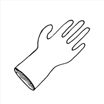 Vector isolated doodle element, medical gloves for protection, coloring book Stock Illustration
