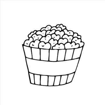 Vector isolated doodle element, packaging of popcorn for watching a movie, co Stock Illustration