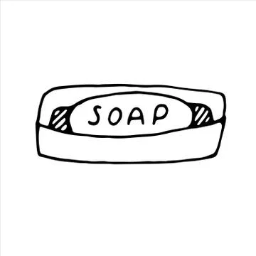 Vector isolated doodle element, soap dish with soap, coloring book Stock Illustration