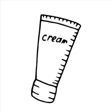 Vector isolated doodle element, tube of cream, cosmetic, coloring book Stock Illustration