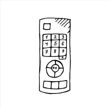 Vector isolated doodle element, tv remote control, coloring book Stock Illustration