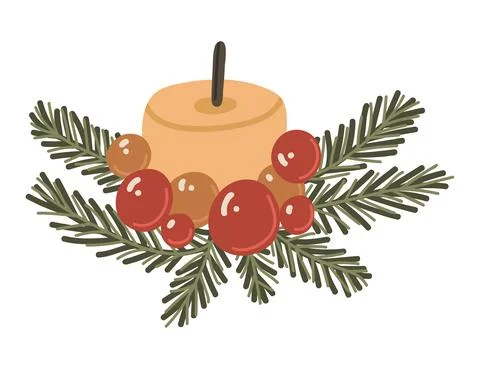Vector isolated element. Candle with Christmas tree branches. Christmas tree Stock Illustration