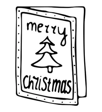 Vector isolated element. Christmas postcard with Christmas tree. Stock Illustration