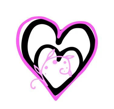 Vector isolated element hand drawn outline of a heart in pink and black with a Stock Illustration
