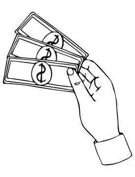 Vector isolated element. Hand holding money. Payment for delivery, salary Stock Illustration