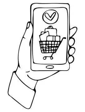 Vector isolated element. The hand holding the phone. Online shopping Stock Illustration