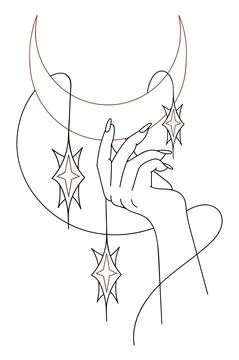 Vector isolated element. Hands. Moon. Stars. Mysticism. Black hand drawn Stock Illustration