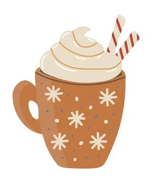 Vector isolated element. Hot chocolate or cocoa with cream. Christmas drink. Stock Illustration