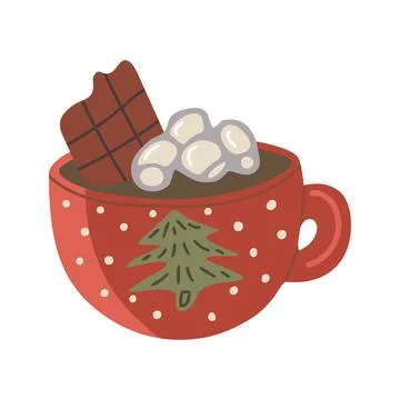 Vector isolated element. Hot chocolate or cocoa with marshmallows. Christmas Stock Illustration
