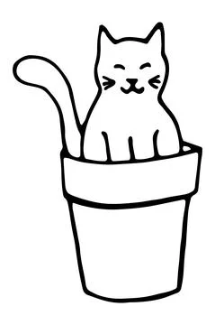 Vector isolated element. Illustration with cat is sitting in a flower pot. Stock Illustration