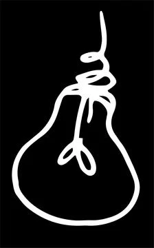 Vector isolated element light bulb with spiral base white outline on black Stock Illustration
