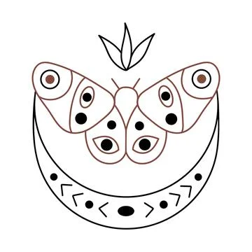 Vector isolated element. Moth. Moon. Mysticism. Black hand drawn doodle Stock Illustration