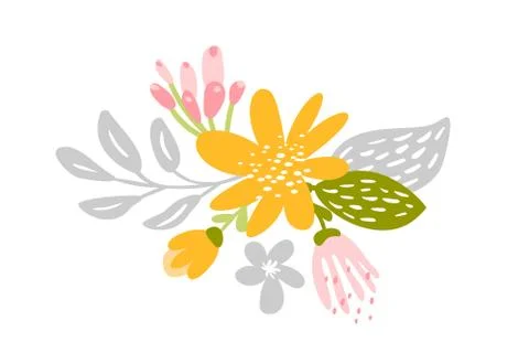 Vector isolated flat flower on white background. Spring scandinavian hand drawn Stock Illustration
