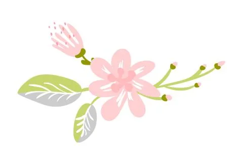 Vector isolated flat flower on white background. Spring scandinavian hand drawn Illustrazione stock
