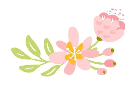 Vector isolated flat flower on white background. Spring scandinavian hand drawn Illustrazione stock