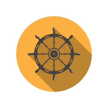 Vector isolated flat gray icon of steering wheel on the yellow circle backgro Stock Illustration