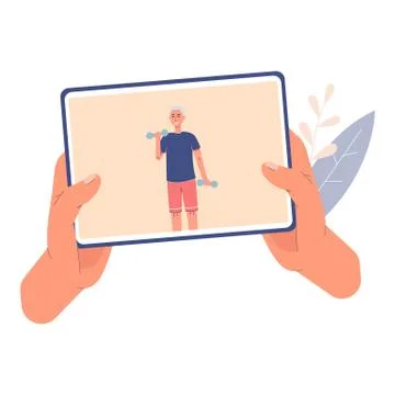 Vector isolated flat illustration of digital sporty video online tutorial Stock Illustration