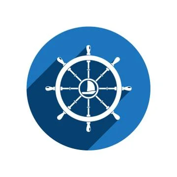 Vector isolated flat white icon of steering wheel with ship in the center on  Stock Illustration