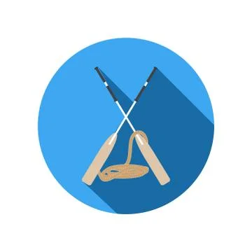 Vector isolated flat white icon of crossed oars and rope in the center on the Stock Illustration