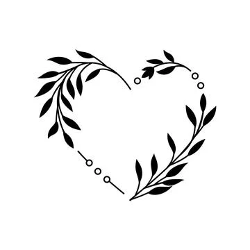 Vector isolated floral heart frame line art illustration Stock Illustration