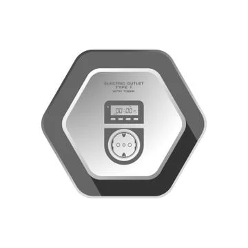 Vector isolated gray icon of electric socket type F with digital timer and LC Stock Illustration