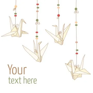 Vector isolated of hanging origami paper cranes Stock Illustration