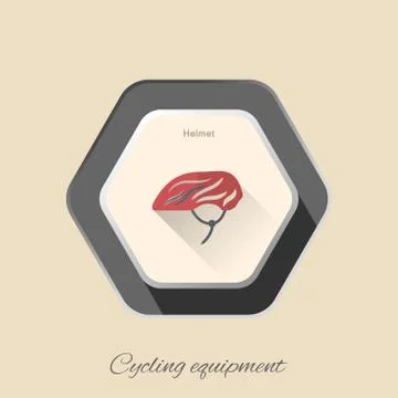 Vector isolated hexagon flat icon of bike helmet with long shadow on the ligh Stock Illustration