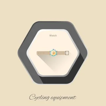 Vector isolated hexagon flat icon of watch with long shadow on the light back Stock Illustration