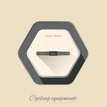 Vector isolated hexagon flat icon of dark gray smart watch with long shadow o Stock Illustration