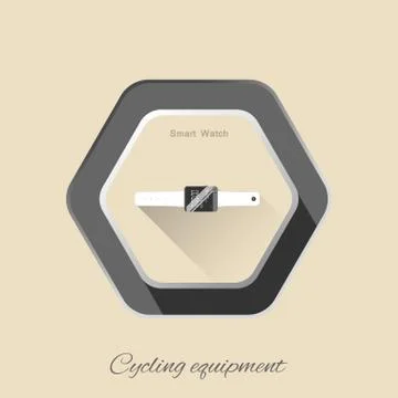 Vector isolated hexagon flat icon of smart watch with long shadow on the ligh Stock Illustration