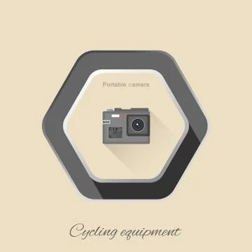 Vector isolated hexagon flat icon of portable action camera with long shadow Stock Illustration