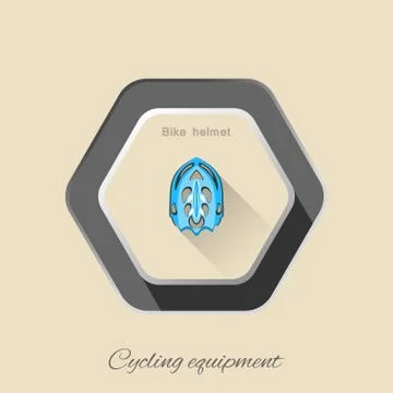 Vector isolated hexagon flat icon of blue bicycle helmet with long shadow on Stock Illustration