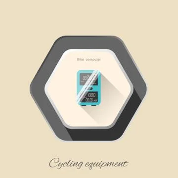 Vector isolated hexagon flat icon of blue bike computer with long shadow on t Stock Illustration