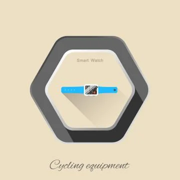 Vector isolated hexagon flat icon of white smart watch with blue strap and lo Stock Illustration