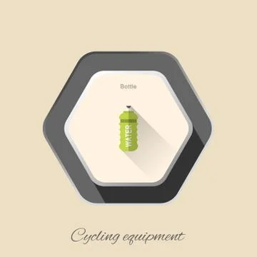 Vector isolated hexagon flat icon of green water bottle with long shadow on t Stock Illustration