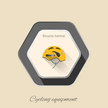 Vector isolated hexagon flat icon of yellow bicycle helmet with flashlight an Stock Illustration