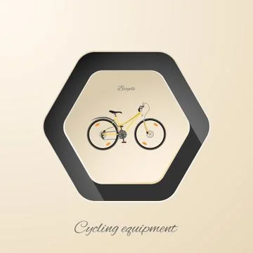 Vector isolated hexagon flat icon of yellow mountain bike for women with long Stock Illustration
