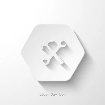 Vector isolated hexagon flat icon of wrench and hammer with long shadow on th Stock Illustration