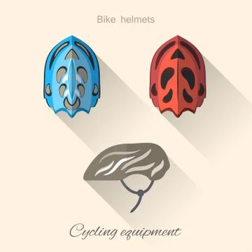 Vector isolated hexagon flat icons set of bicycle helmets with long shadow on Stock Illustration
