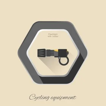 Vector isolated hexagon icon of flat flashlight with holder and long shadow o Stock Illustration