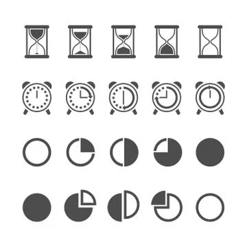 Vector isolated hourglasses and clocks icons set Stock Illustration