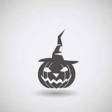 Vector isolated icon of dark gray halloween pumpkin in a witches hat in flat Stock Illustration