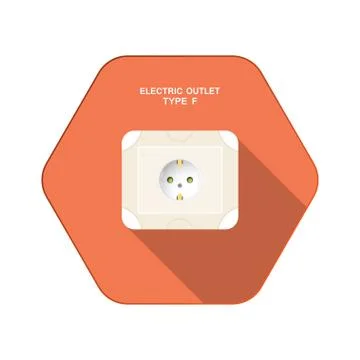 Vector isolated icon of electric outlet type F on the red hexagon background Stock Illustration