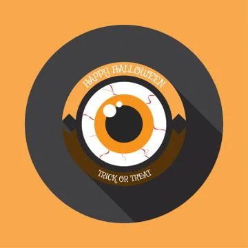 Vector isolated icon of monster eye with yellow and brown stripes and shadow. Stock Illustration