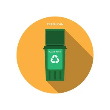 Vector isolated icon of open dark green trash can for plastic waste on the ye Stock Illustration