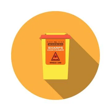 Vector isolated icon of sharps container with hinged lid and sticker with bio Stock Illustration