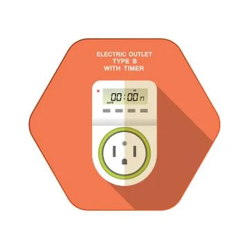 Vector isolated icon of white electric socket type B with digital timer and L Stock Illustration